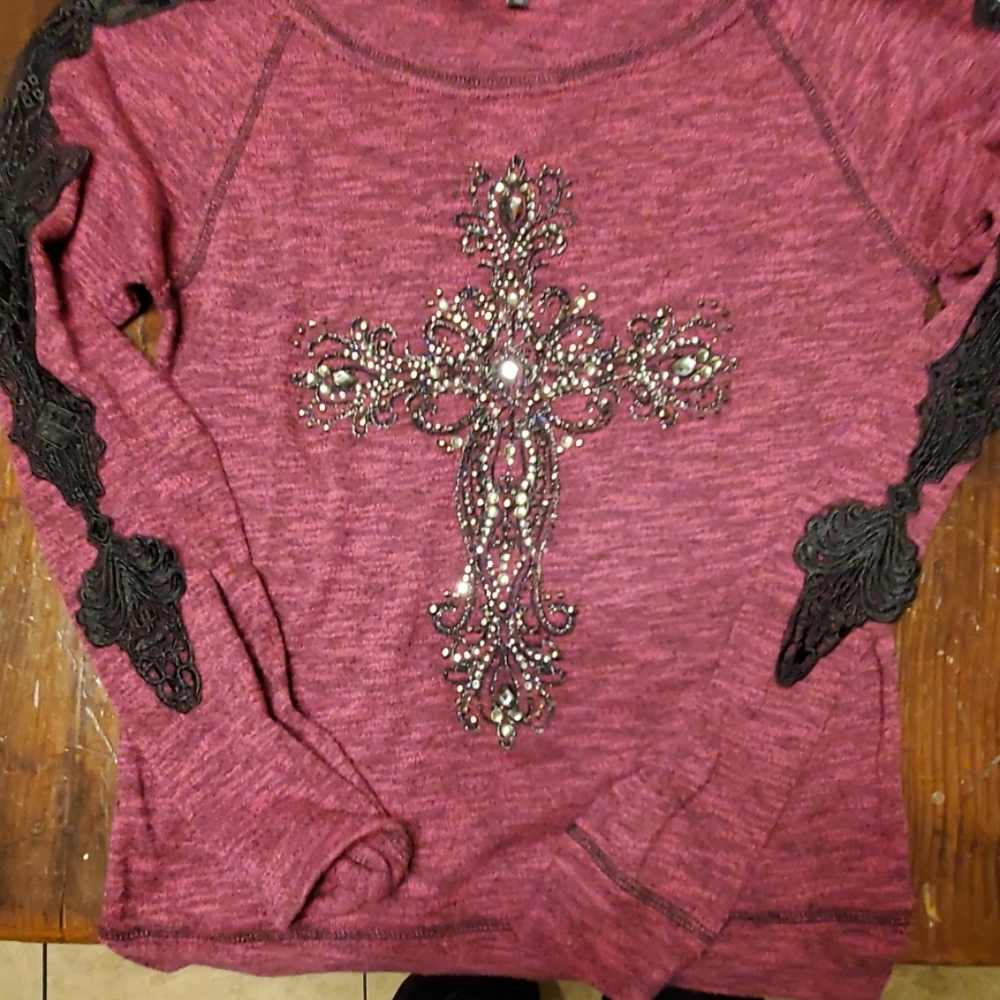 Miss me sweater maroonish purple color .